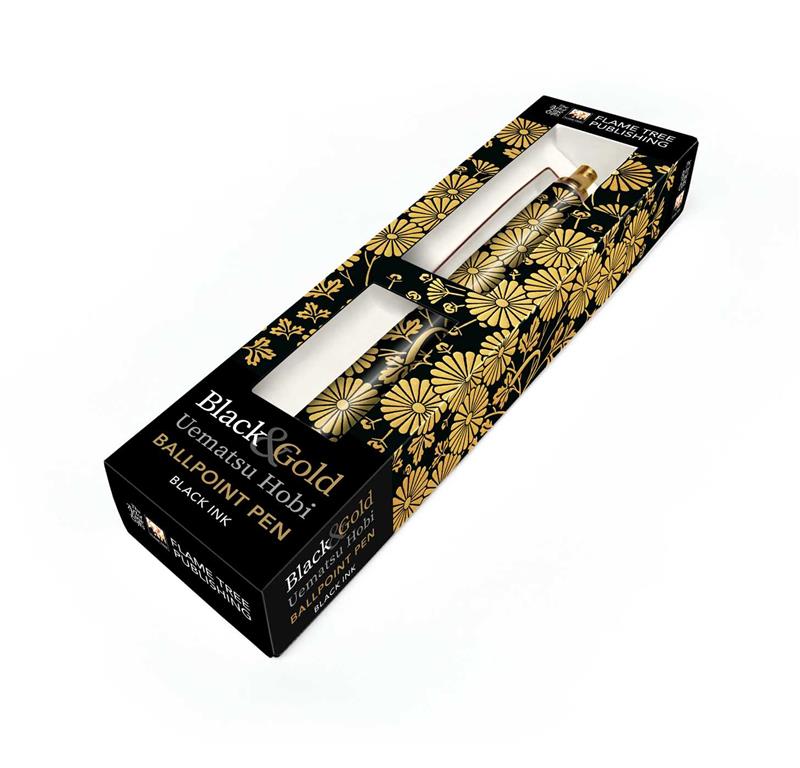 Uematsu Hobi: Black & Gold Chrysanthemums Boxed Decorative Ballpoint Pen