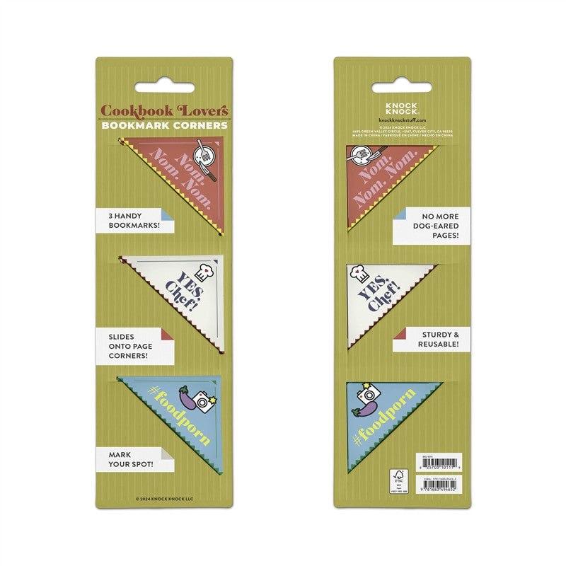 Cookbook Lovers Bookmark Corners, Set of 3 Unique Cardstock Bookmarks