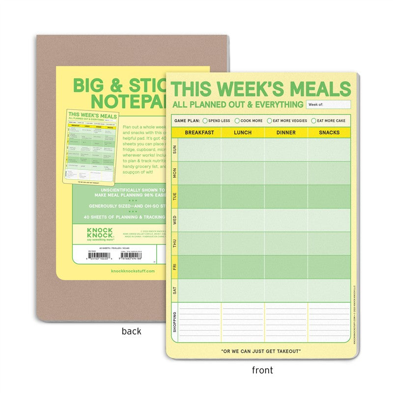 This Week's Meals Big &amp; Sticky Notepad - Sticky Meal Planner Pad (40 Sheets, 9.75 x 7-inches)
