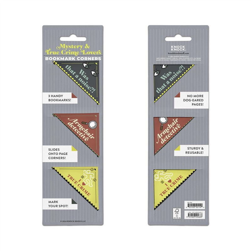 Mystery &amp; True Crime Lovers Bookmark Corners, Set of 3 Unique Cardstock Bookmarks