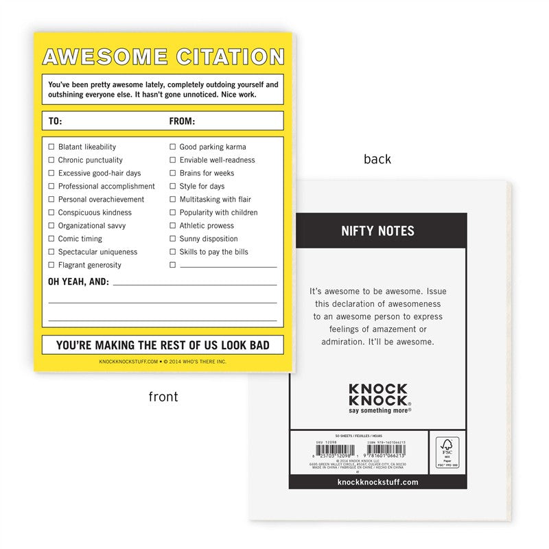 Awesome Citation Nifty Note Pad (Yellow)