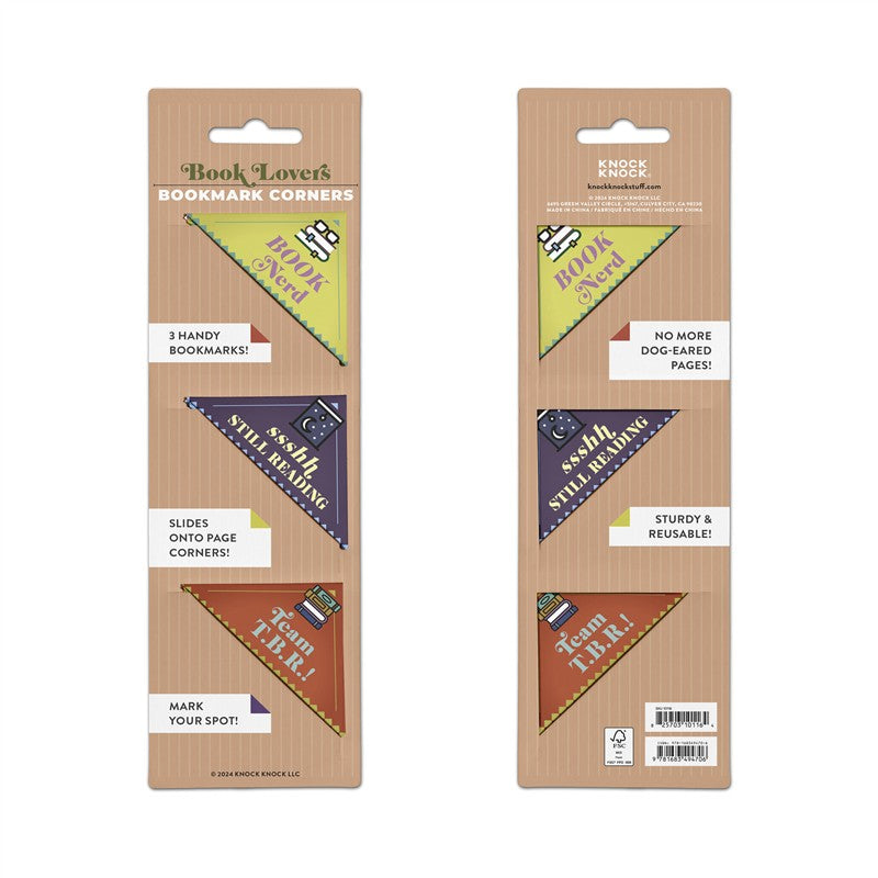 Book Lovers Bookmark Corners, Set of 3 Unique Cardstock Bookmarks