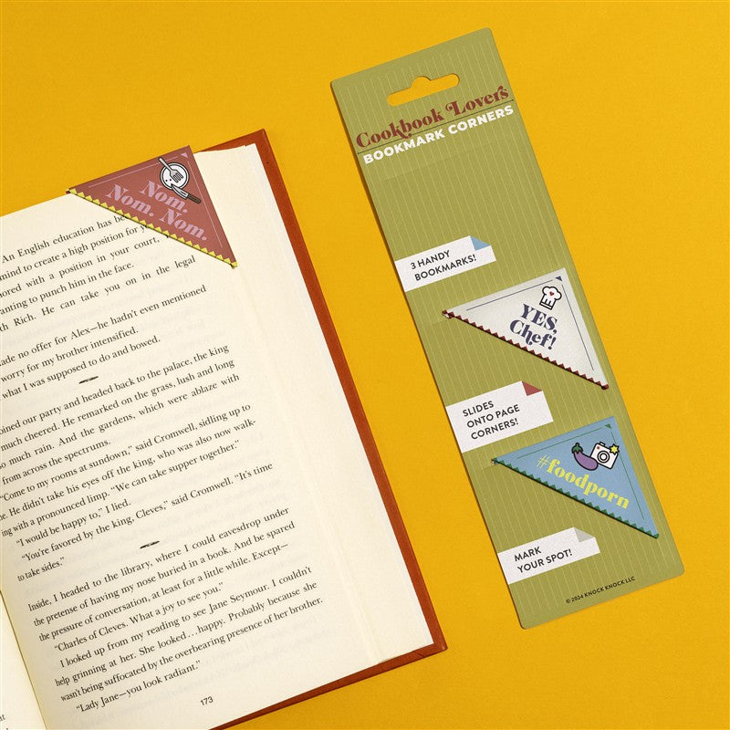 Cookbook Lovers Bookmark Corners, Set of 3 Unique Cardstock Bookmarks