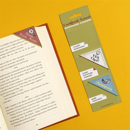 Cookbook Lovers Bookmark Corners, Set of 3 Unique Cardstock Bookmarks