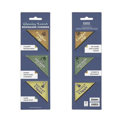 Classics Lovers Bookmark Corners, Set of 3 Unique Cardstock Bookmarks