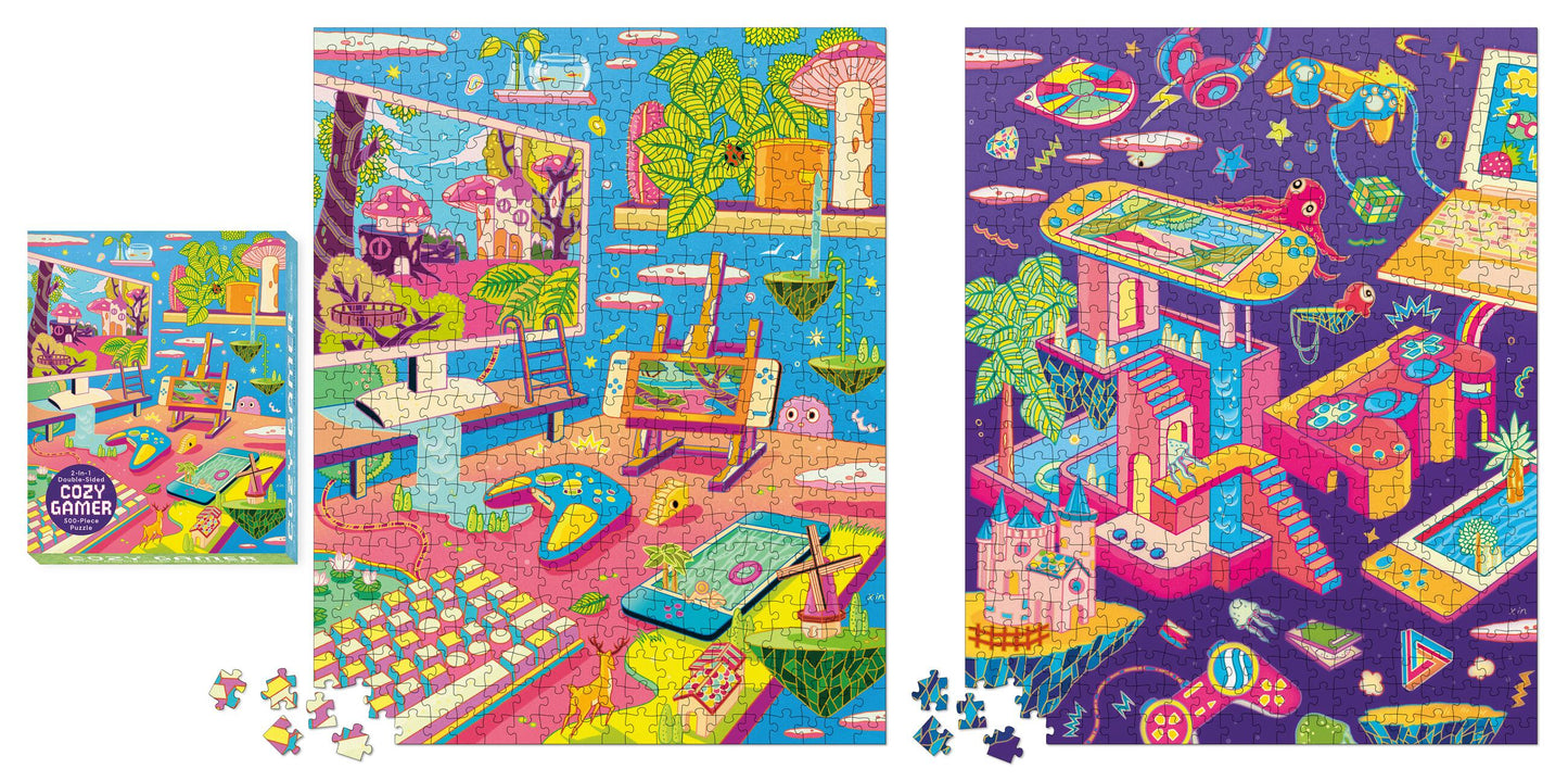 Puzzle 2 en 1 double face de 500 pièces Cozy Gamer