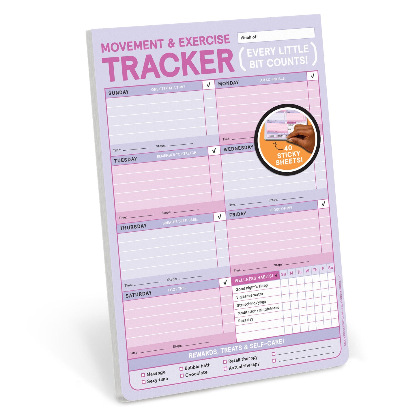 Movement &amp; Exercise Tracker Big &amp; Sticky Notepad - Sticky Fitness Tracker Pad (40 Sheets, 9.75 x 7-inches)