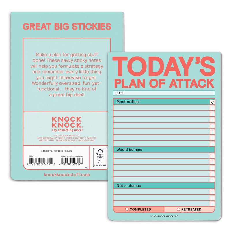 Today’s Plan of Attack Great Big Sticky Note (Pastel Version)