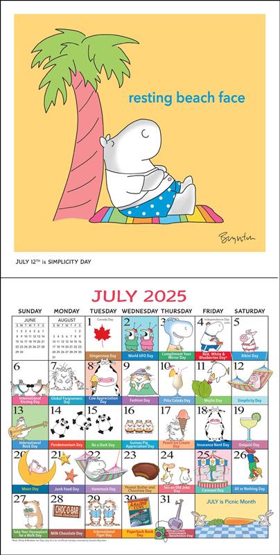 Sandra Boynton's Every Day's a Fabulous Holiday 2025 Wall Calendar