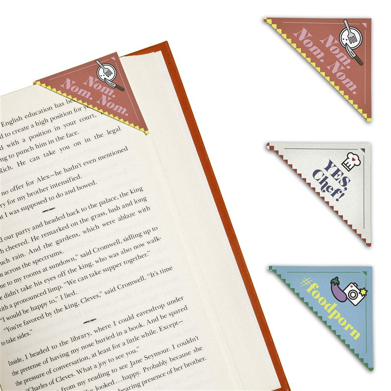 Cookbook Lovers Bookmark Corners, Set of 3 Unique Cardstock Bookmarks