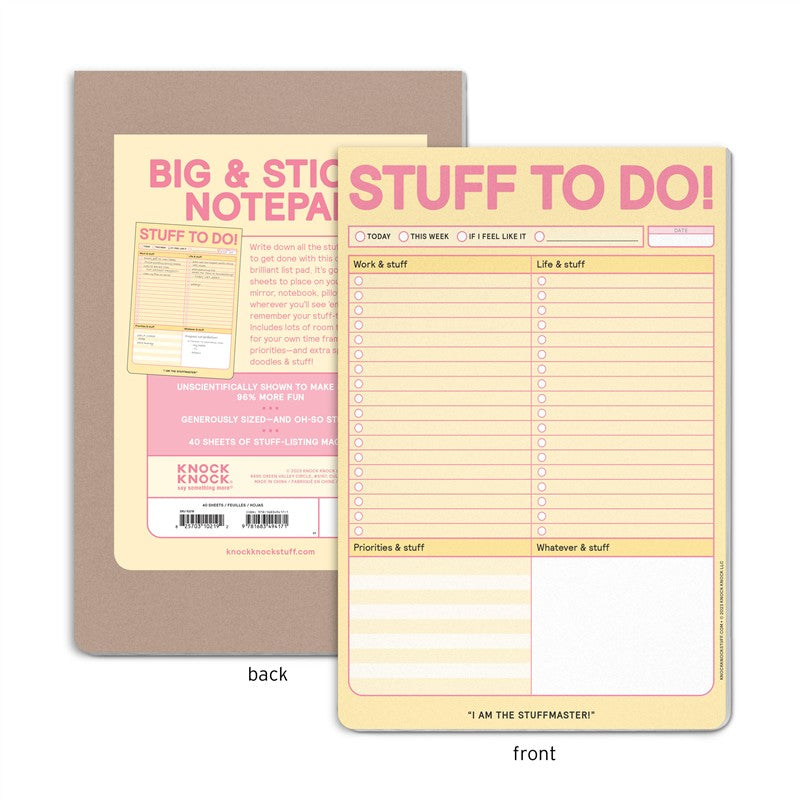 Stuff To Do! Big &amp; Sticky Notepad - Sticky To-Do List Pad (40 Sheets, 9.75 x 7-inches)