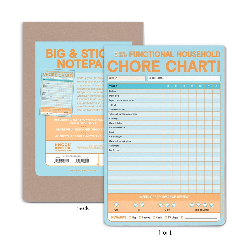 Chore Chart Big &amp; Sticky Notepad - Sticky Chore Tracker Pad (40 Sheets, 9.75 x 7-inches)