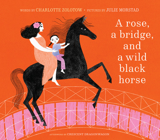 Une rose, un pont et un cheval noir sauvage