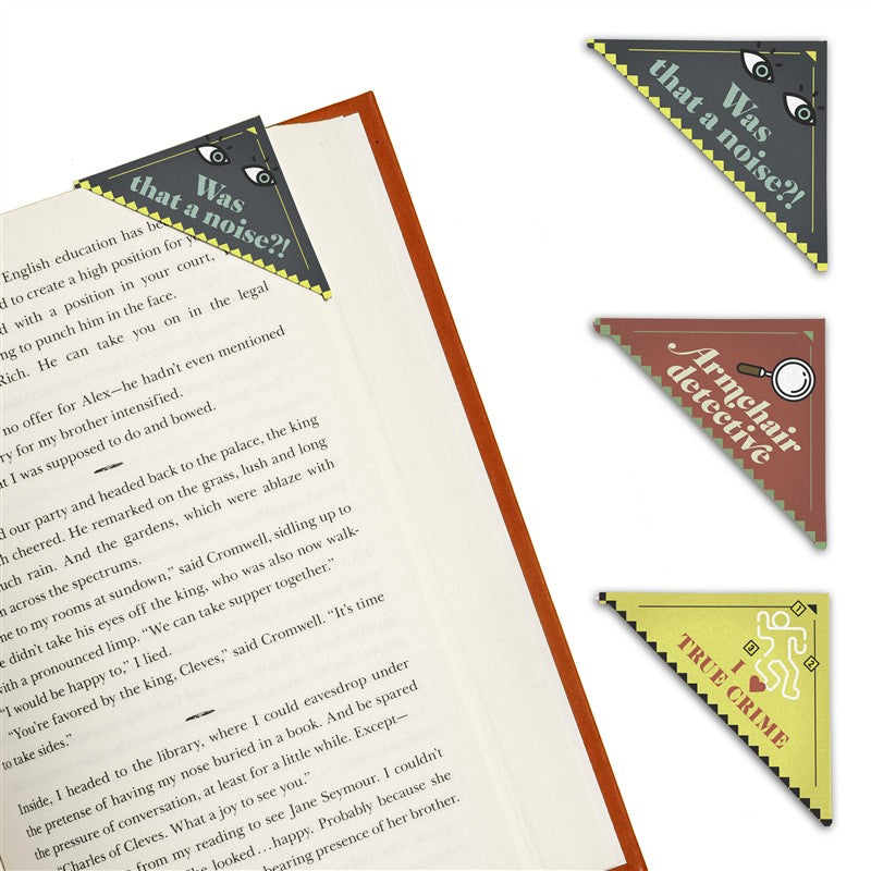 Mystery &amp; True Crime Lovers Bookmark Corners, Set of 3 Unique Cardstock Bookmarks