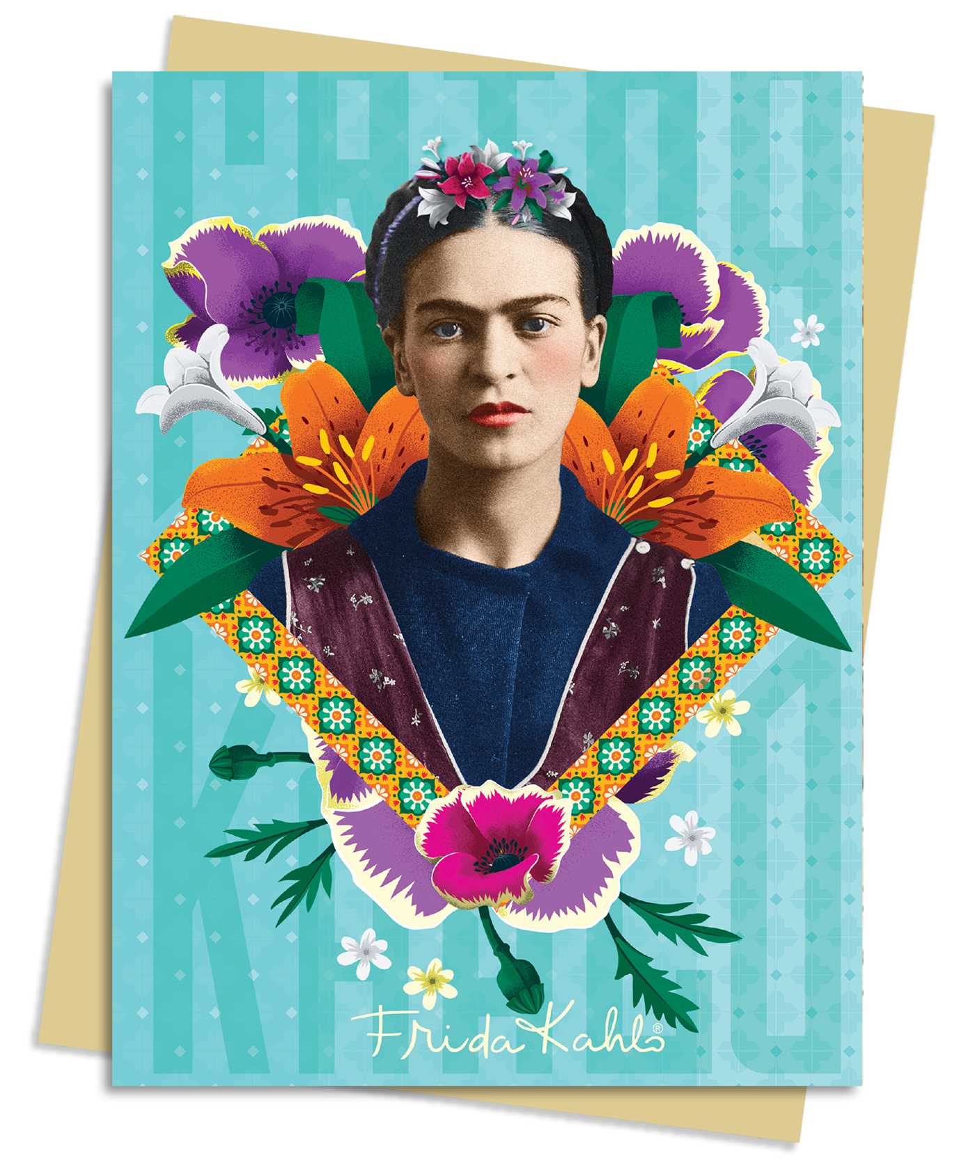 Carte de vœux bleue Frida Kahlo